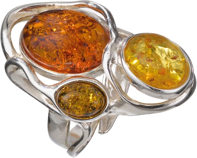 Baltic Multicolored Amber and Sterling Silver Adjustable Amber Ring