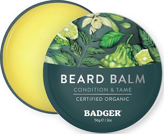 Badger Organic Beard Balm - Leave-In Conditioner, Styling & Moisturizing Treatment for Facial Hair & Mustache, 2 oz