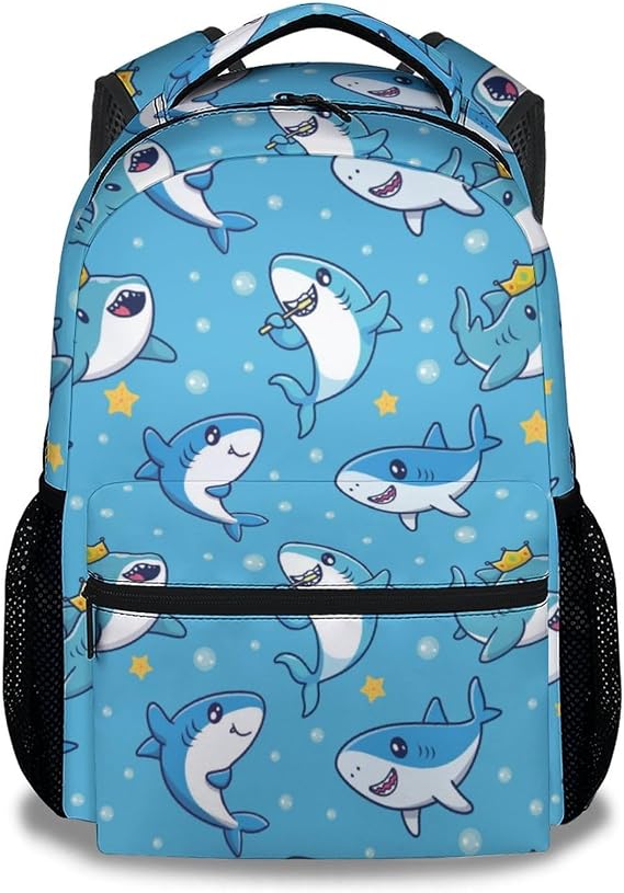Shark Backpacks for Boys Girls, 16 Inch Cute Backpack for School, Blue Adjustable Straps, Durable, Bookbag for Kids