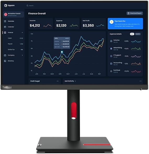 Lenovo ThinkVision T22i-30 22" Class Full HD LED Monitor - 16:9 - Raven Black