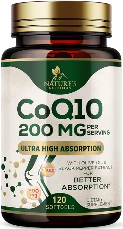 CoQ10 Softgels - Coenzyme Q10 200mg Per Serving - Extra Strength Coenzyme Q10 Supplement - Piperine for Enhanced Absorption - CoQ10 Antioxidant for Heart Health Support - Bottled in USA - 120 Softgels