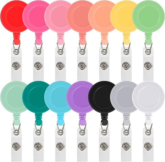 JANYUN 50 Pcs Retractable Badge Reel, Clips Holder Mixed Solid Color Nurse