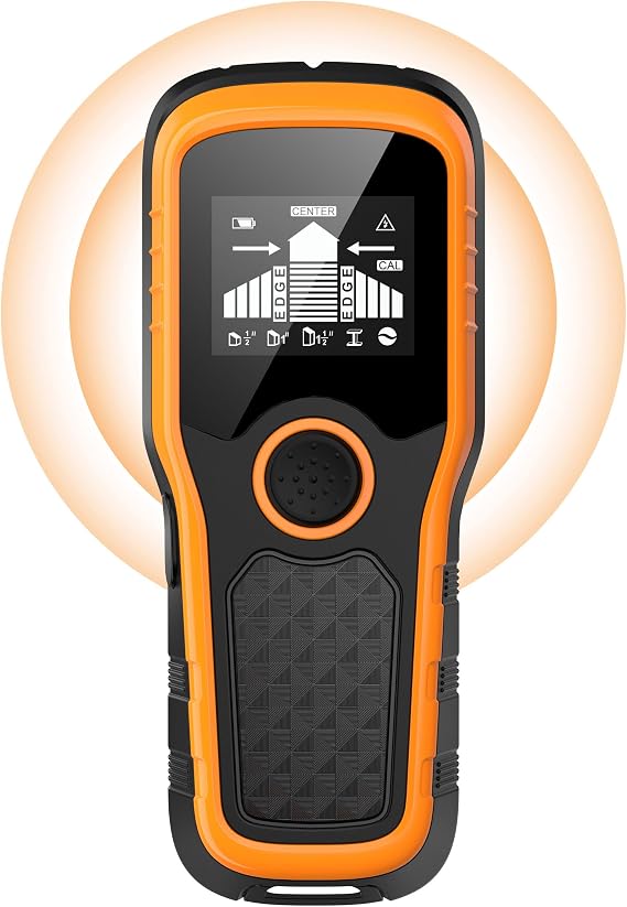 Stud Finder Wall Scanner, Advanced 5-in-1 Detector, Orange | For Wood, Metal, Joists, Pipes, and AC Wires, Intelligent Chip, High-Definition LCD Display Screen & Audible Alarm