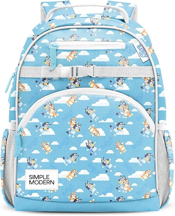 Simple Modern Medium Bruy Toddler Backpack For school girls and boys. Kindergarten Elementary School Backpack Fretcher Collection Kids 15" tall Bluey Sky