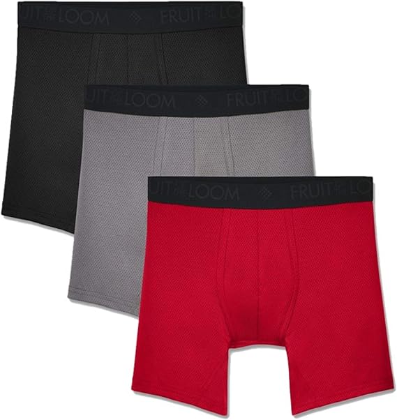 Fruit of the Loom Men's Men's Breathable Boxer Briefs, Moisture Wicking Underwear, Assorted Color Multipacks
