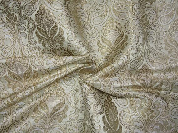 Silk Brocade Fabric Cream & Metallic Gold 44"
