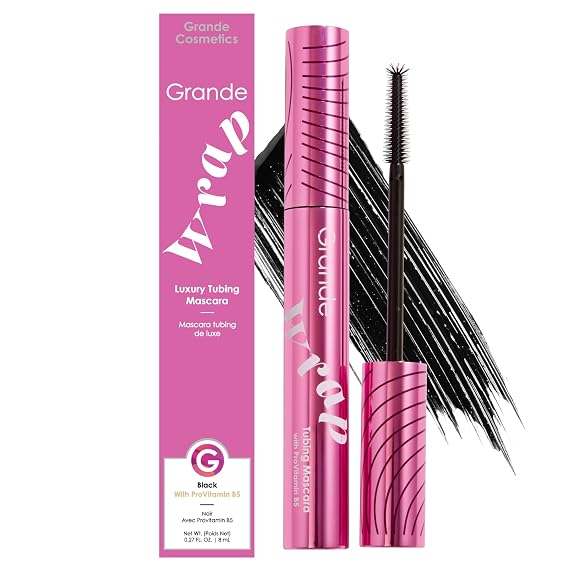 Grande Cosmetics GrandeWRAP Tubing Mascara, Black, Smudge-Proof Wear | ProVitamin B5 infused, lifts, curls & separates lashes, lightweight, flake-free, all day wear with easy removal