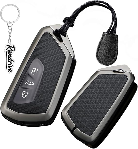 Key Case Compatible with VW Golf 8 R Variant/ID.Buzz Pro/ID.3/ID.4/ ID.5/ ID.6/ ID.6X/ID.7 Pro Metal Car Key Case Key Case Microfibre Leather Key Case Carbon Fibre
