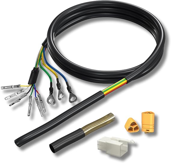 Ebike Hub Motor Cable Replacement Extension 1000W, 1500W, 2000W, MT60 RING Connector 7.5mm Thick 120cm Long