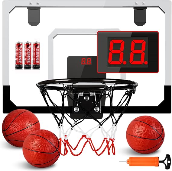 Mini Basketball Hoop Over The Door - Wall Mounted Basketball Hoop Set with Complete Accessories - Basketball Toys Gifts for 6 7 8 9 10 11 12 Year Old Boys