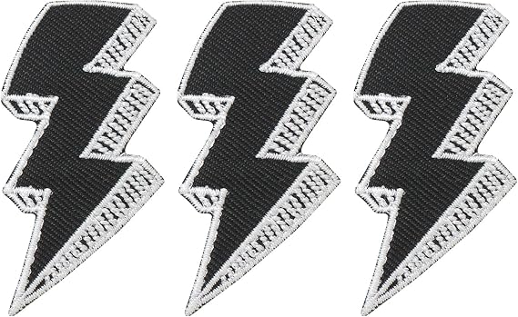 Octory 3 PCS Thunderbolt Flash Storm Lightning Iron On Patches for Clothing Saw On/Iron On Embroidered Patch Applique for Jeans, Hats, Bags (Black)