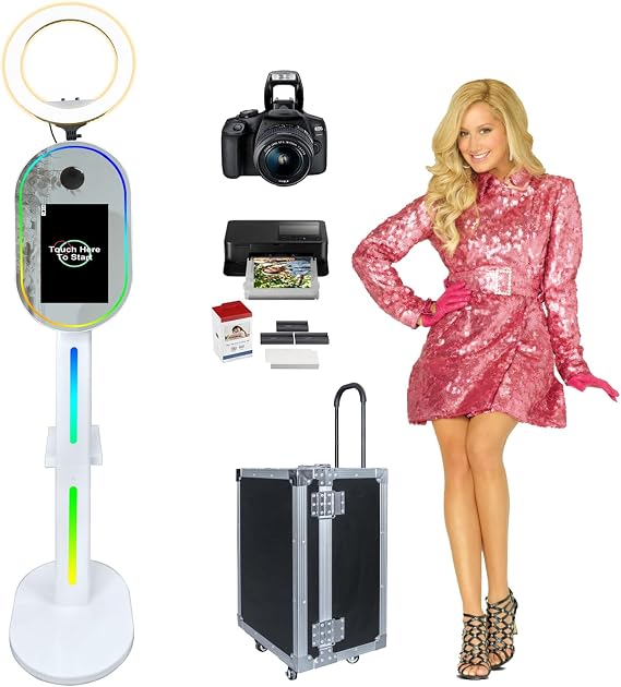 Photo Booth with Printer and DSLR Camera, 15.6" Touch Screen Portable Mirror Photobooth Machine Selfie RGB Lights Instant Printing for Wedding Party Events Rental Flight Case (15.6" Complete Set)