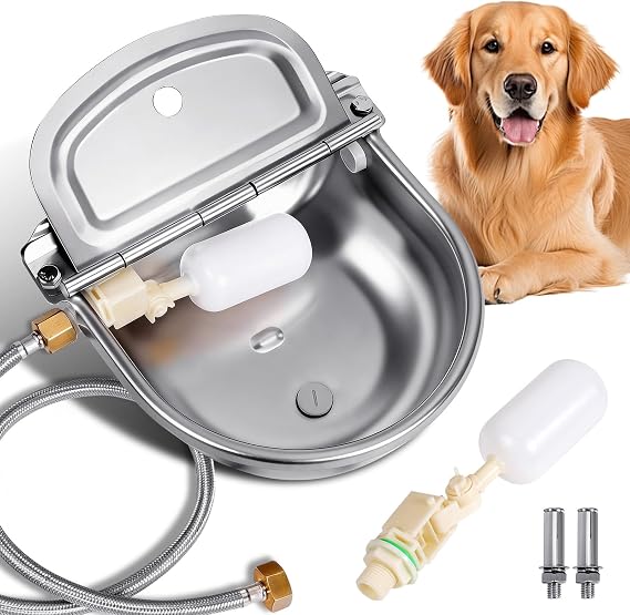 Automatic Dog Water Bowl Dispenser 304 Stainless Steel Dog Waterer | Wall Mounted, Metal Outdoor Heavy Duty Auto Self Filling Animal Water Feeder for Dogs Cats, with Float Valve and Drain Plug