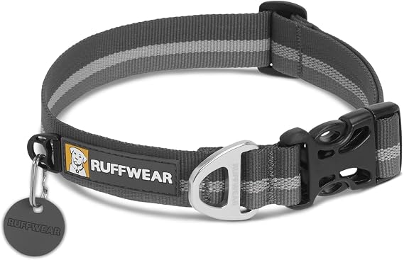 Ruffwear Classic Dog Collar with Reflective Trim, Small to Very Small Breeds, Adjustable Fit, Size: Small (28-36 cm/11-14 in), Twilight Grey, Crag Collar, 25801-0251114