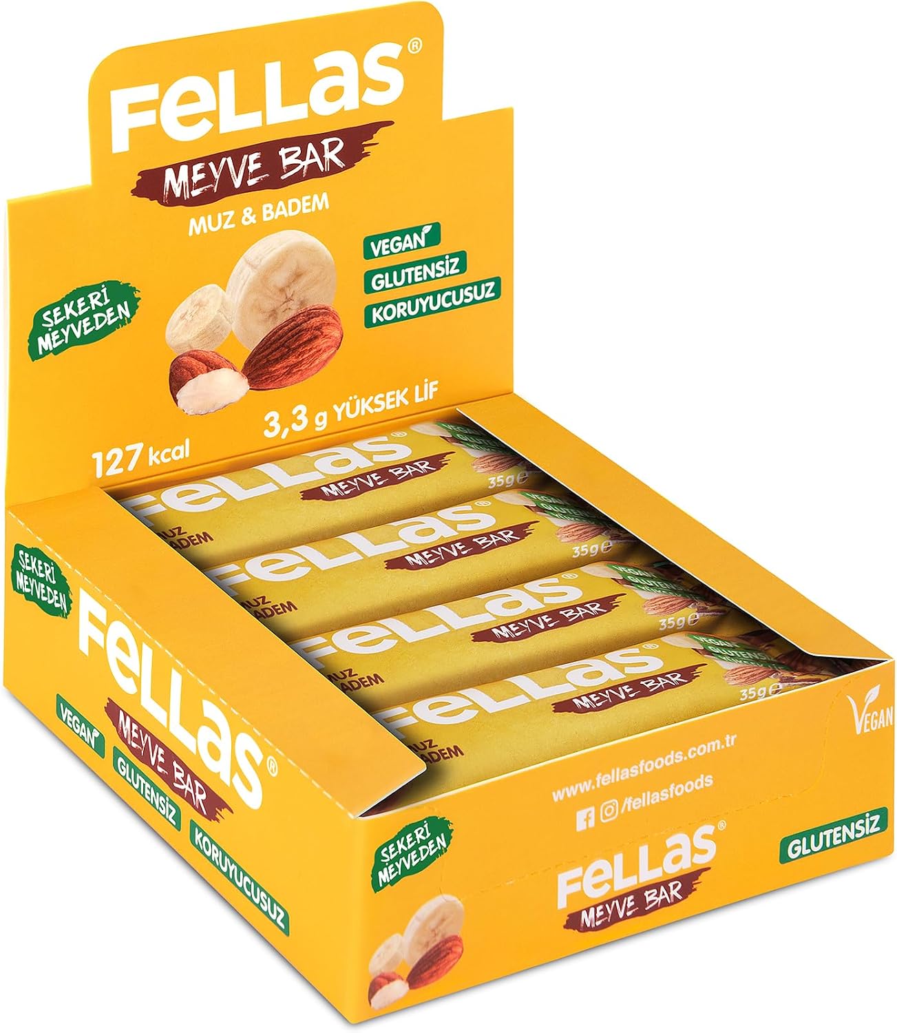 Fellas Fruit Bar, Banana and Almond, 35gr x 12 Pieces