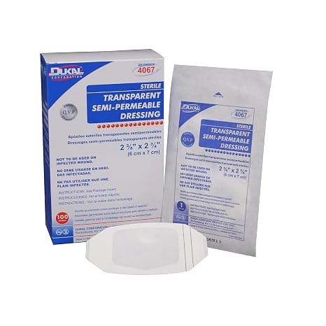 Dukal Transparent Semi-Permeable Dressing, Sterile, 2 3/8" x 2 3/4", Transparent (Pack of 100)