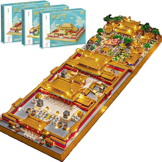 Chinese Forbidden City Architecture Building Blocks Set, 3-in-1 Chinese Imperial Palace Model Bricks Set with Lights, 10385 Pcs DIY Building Kit Assembly Mini Particle Construction Toy