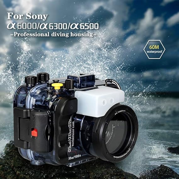Seafrogs 60M/195ft Waterproof Underwater Camera Housing Waterproof Case for A6000 A6300 A6500 Compatible with 16-50mm Lens(Housing + Red Filter)