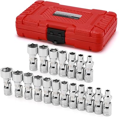 MIXPOWER 19-piece 14 Drive Universal Joint Socket Set, 6 Point, SAE & Metric, 5-15mm, 316-916, Swivel Socket with Flexible Wobble, CR-V Impact Grade