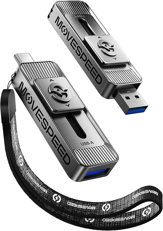 MOVE SPEED 128GB ソリッドステートドライブ デュアルポート&プッシュプルデザイン — 560MB/秒の読み取り速度、Type C + USB 3.2ドライブ ポータブルSSD iPhone 15/16/Android/Mac用
