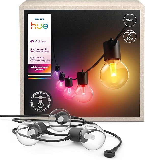 Philips Hue Festavia Globe String Lights, 14m, 20 Bulbs