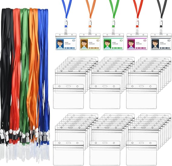 Lanyard with Card Holder 100Sets - ID Card Holders Women Men Name Badges Holder with Lanyards for Neck Office Business Card Holders Badges Lanyards for Neck with Card Holder ID Badge Holder Name Badge