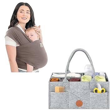 KeaBabies Baby Wrap Carrier and Baby Diaper Caddy Organizer - All in 1 Original Breathable Baby Sling - Large Baby Organizer - Lightweight,Hands Free Baby Carrier Sling - Large Baby Organizer