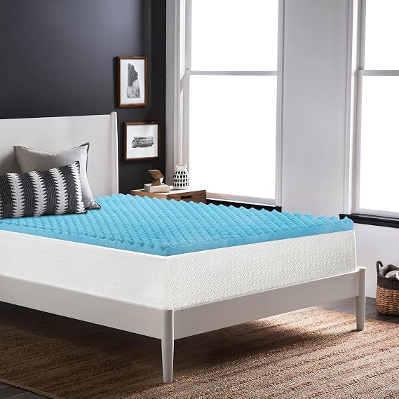 Spring Coil, 1-Inch Premium Convoluted Gel Memory Foam Toppers for Enhanced Comfort and Support, Twin, Blue