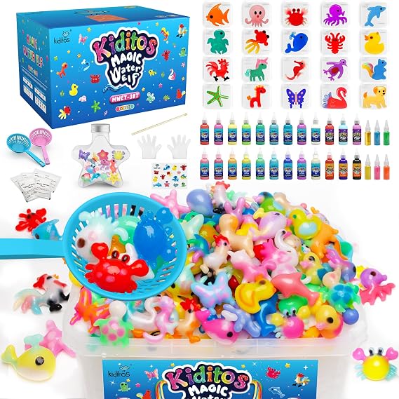 Kiditos Magic Water Elf Toy Kit for Kids,Create Your Own Magic Water Pets,DIY Sensory Craft Set with 24 Magic Gels,6 Glitter Powders&20 Moulds,Party Favours&Birthday Gifts for Children Age 3+