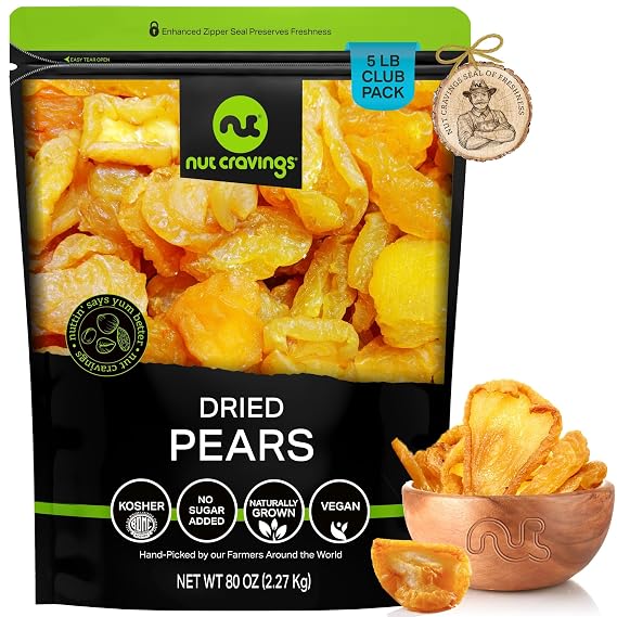 NUT CRAVINGS - Dried California Pears (80oz, 5 LB, Bulk) No Sugar Added