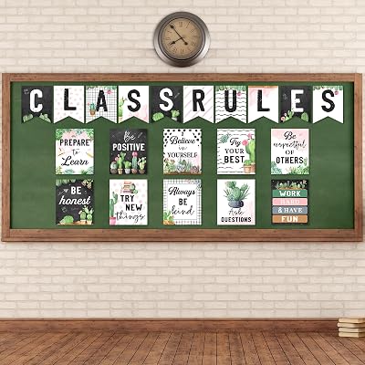 Pajean 20 Pieces Classroom Rules Posters Set, Bulletin Board Class Rules Posters Motivational Educational Behavior Wall Decorations First Day Back to School Supplies DecorCactus