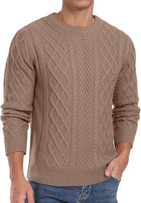Askdeer Mens Pullover Sweater Fisherman Long Sleeve Chunky Knit Sweater Classic Casual Crewneck Sweaters