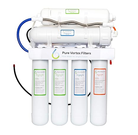 Pure Vortex 7-Stage Reverse Osmosis Drinking Water Filtration System with Alkaline Remineralization, Pure Natural Water Taste, pH+, Made in USA