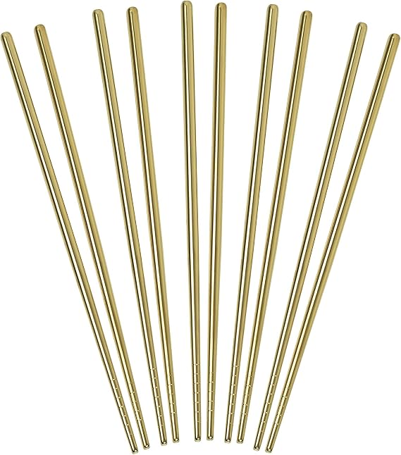 Helens Asian Kitchen Gold Stainless Steel Chopsticks, Set of 5-Pair
