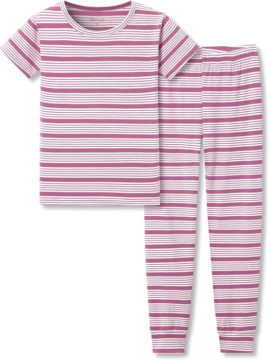 Topgal Kids Purple Brown Stripe Pajamas, 2PC Short Sleeve Pants, Size 2T-10