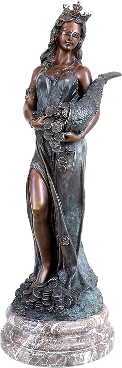Kunst & Ambiente - Large Bronze - Goddess of Luck Fortuna with a Cornucopia - Signed Cesaro - Sculptures for Sale - Decorative Figurine - Greek God Statue - Figure on Marble Base