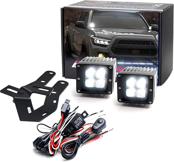 iJDMTOY A-Pillar LED Pod Light Kit Compatible with 2016-2023 Toyota Tacoma, Includes (2) 20W High Power LED Cubes, Windshield A-Pillar Mounting Brackets & On/Off Switch Wiring Kit