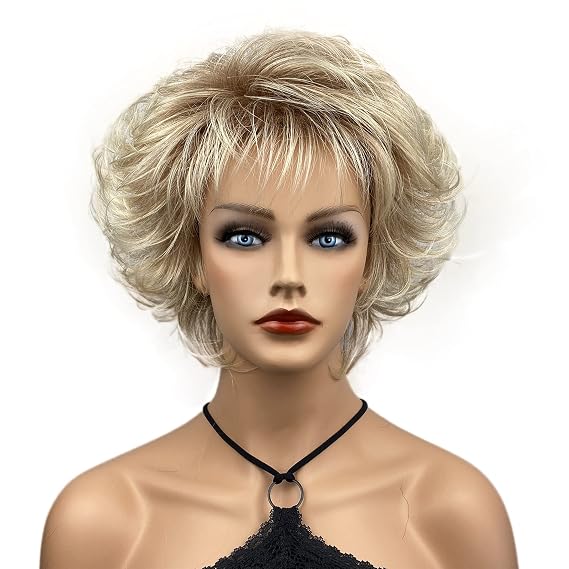 Wiginway Short Blonde Ombre Choppy Layers Synthetic Hair Wigs for women