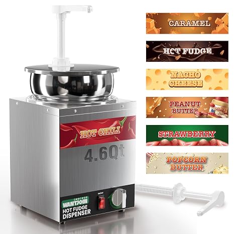 WantJoin Nacho Cheese Dispenser with Pump,4.6Qt Nacho Cheese Warmer,Stainless Steel Hot Fudge Warmer W/5-Level Temperature Adjustment,Hot Fudge Dispenser for Hot Fudge Cheese Caramel