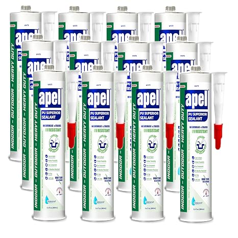 apel HD100 Polyurethane Sealant Superior, Waterproof Construction Adhesive for Concrete, Non-Sag, High Tear Resistance, White, (12x 9.4 fl oz) - 12 Pack