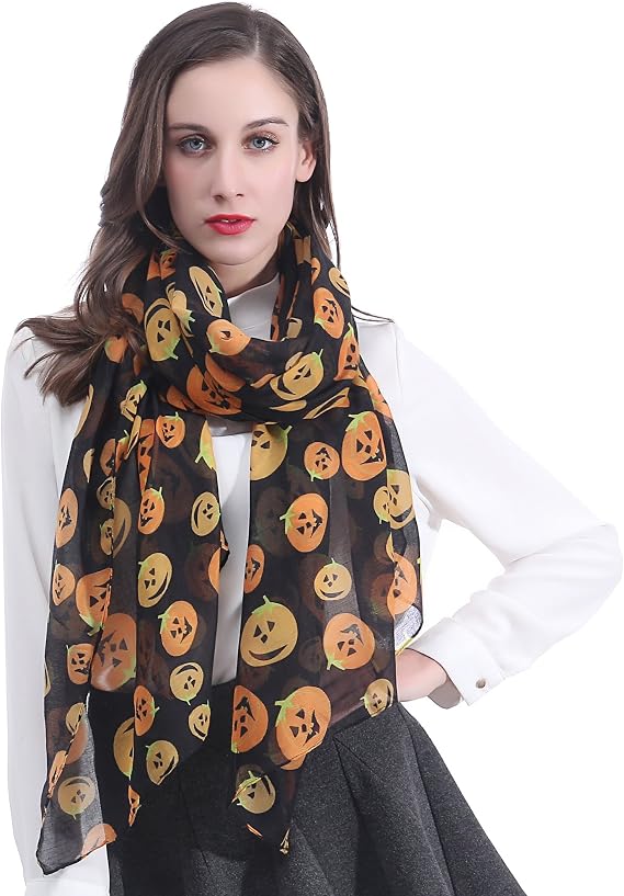 Lina & Lily Halloween Pumpkin Print Women's Scarf Shawl Wrap Lightweight
