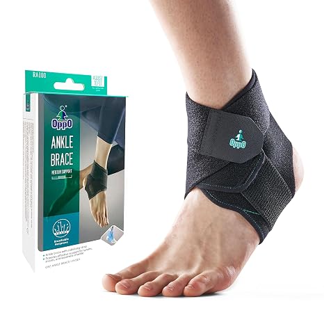 OPPO RA100 Adjustable Ankle Brace with Figure-8 Closure, Black, Pack of 1
