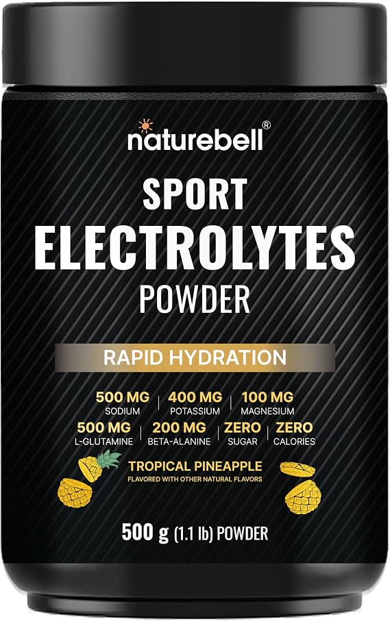 Sport Electrolytes Powder No Sugar, 500g (52 Servings) | Electrolyte Hydration Drink Mix with Sodium, Potassium, Magnesium, L-Glutamine, Beta Alanine, Coconut Water Tropical Pineapple Flavor
