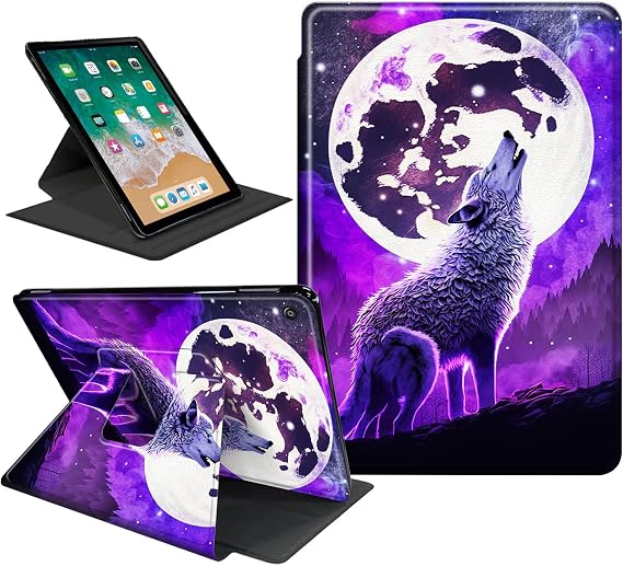 for Amazon Fire Max 11 Tablet Case (13th Generation,2023 Release),360 Degree Rotating Folio Stand Leather Smart Cover for Kindle Fire Max 11 inch 13th Gen-Purple Wolf Full Moon