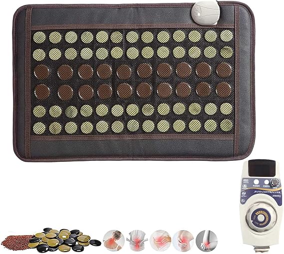 Far Infrared Heating Pad Natural Jade and Tourmaline Heating Mat Flexible Pad for Body Back Pain, Adjustable Temp(60 x 40 cm)