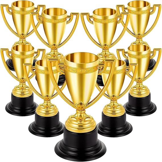 Mini Trophies & Medals Bulk for Kids - Gold Award Cups & Sports Medals Set - Lightweight Plastic Prize Trophies for Tournament, Classroom Rewards, Fun Run Race, Party Favors, Fantasy Football