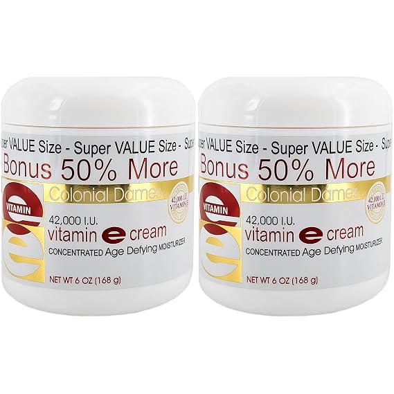 Colonial Dames Concentrated Vitamin E Moisturizing Cream 42,000 I.U. for Hydrating & Moisturizing Chapped Dry Skin & Fine Lines. Pack of 2