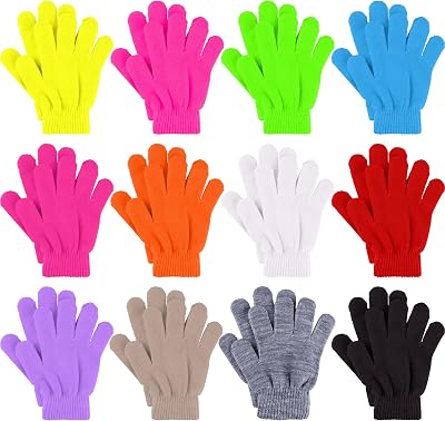 Glooarm 12 Pairs Kids Gloves Winter Toddler Full Fingers Knit Children Stretchy Warm Gloves Bulk for Boys Girls
