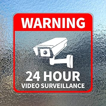 Video Surveillance Sticker Vinyl 6 x 6 Inch 24 Hour CCTV Camera Warning Security Decal for Window Door Business 5 Pack