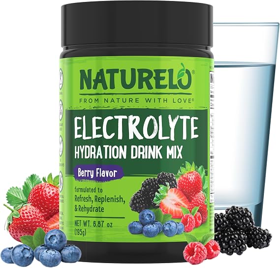 NATURELO Electrolyte Powder Sugar Free Berry Flavor Drink Mix, 50 Servings | Hydration and Mineral Drink Mix, Non-GMO